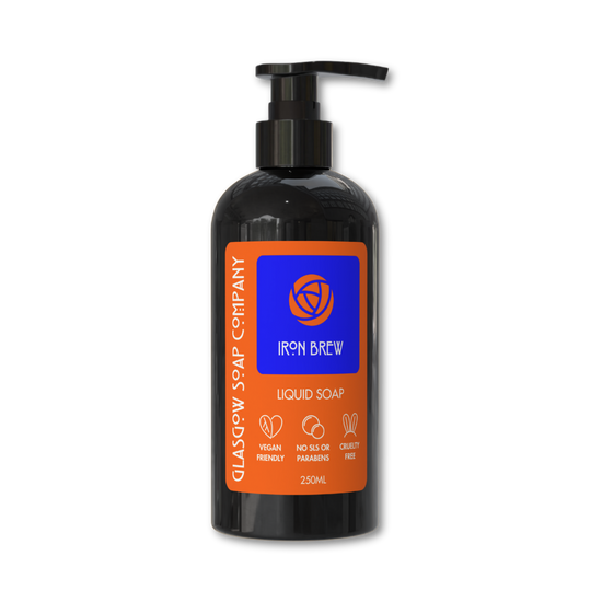 irn bru liquid soap in black pump bottle
