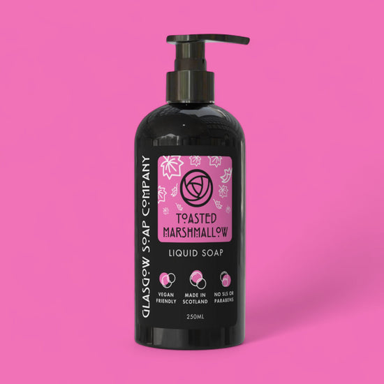 toasted marshmallow liquid soap in recyclable bottle from glasgow soap company