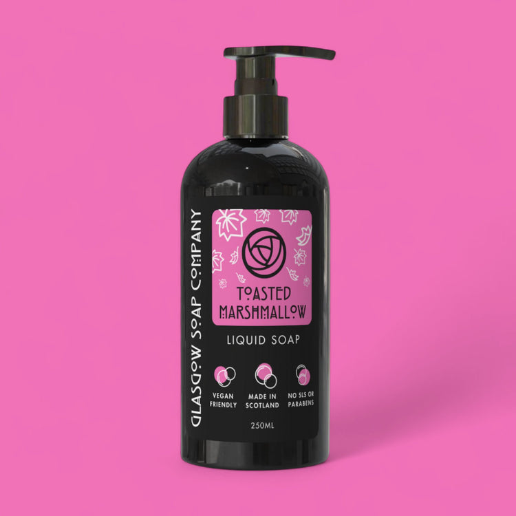 toasted marshmallow liquid soap in recyclable bottle from glasgow soap company