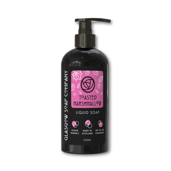 toasted marshmallow vegan liquid soap in recylable bottle
