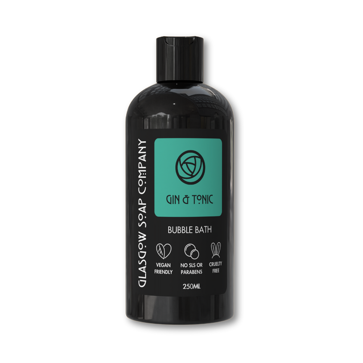 gin and tonic vegan bubble bath in recyclable bottle