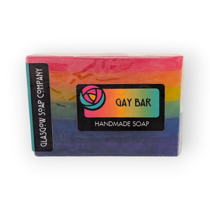 Glasgow Soap Company Ltd Gay Bar handmade soap with rainbow colours and bubblegum scent.