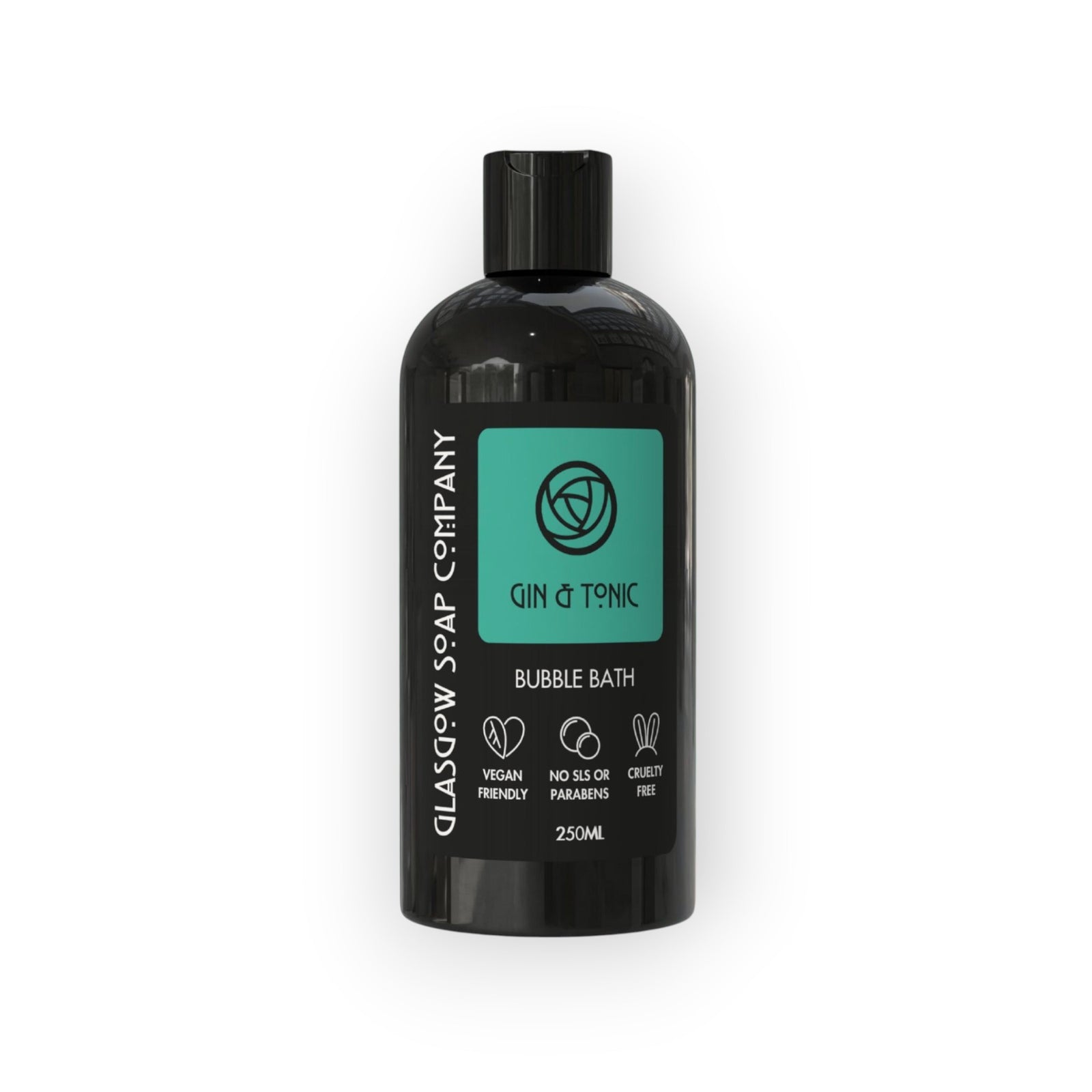 Glasgow Soap Company Ltd Gin & Tonic bubble bath, vegan, no SLS or parabens, cruelty-free, 250ml bottle.