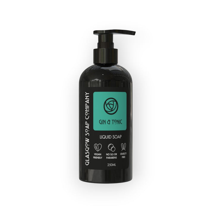 Glasgow Soap Company Ltd Gin &amp; Tonic liquid soap, 250ml bottle with pump dispenser. Vegan, cruelty-free.