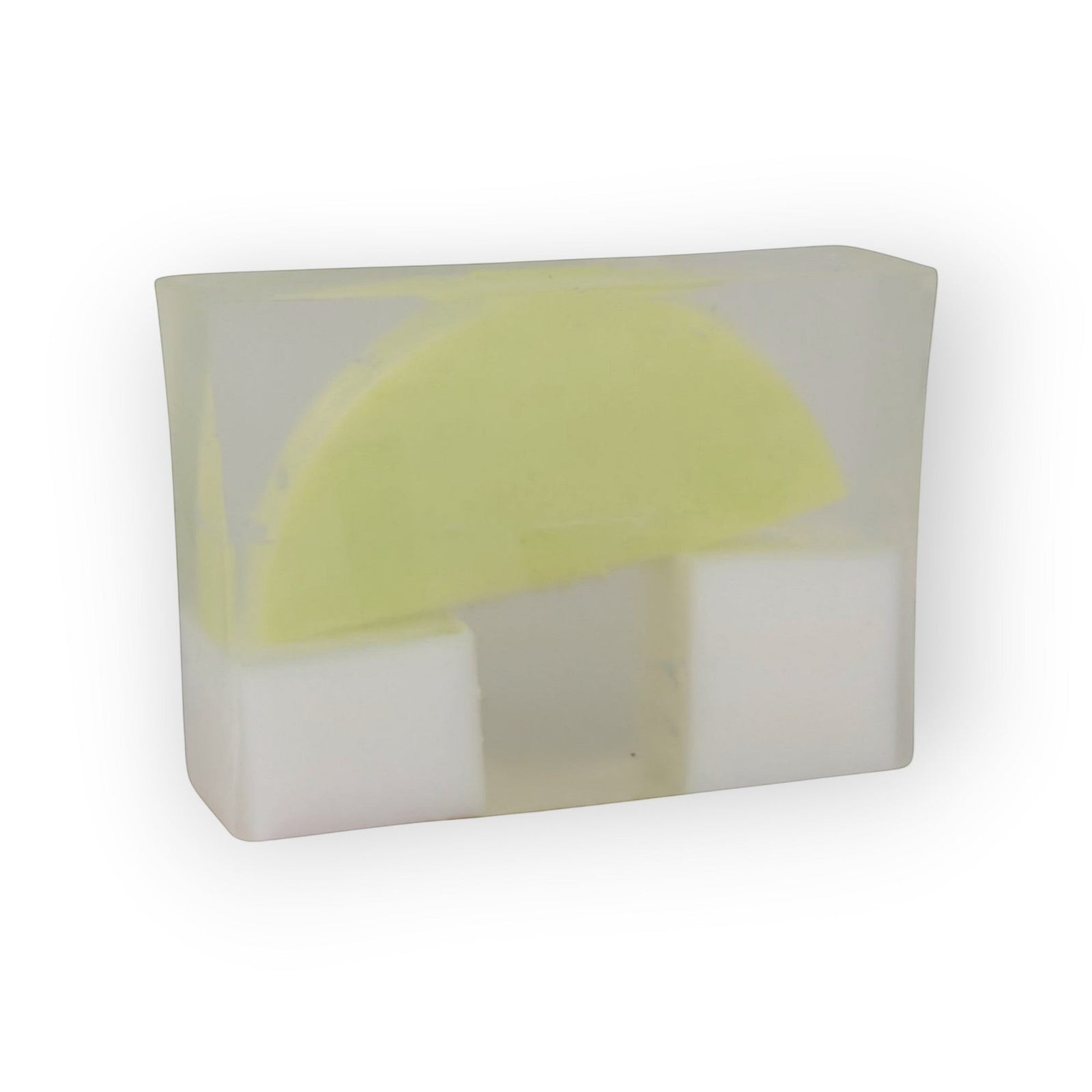 Glasgow Soap Company Ltd Gin & Tonic soap slice with lime and ice cube design. Zesty botanical fragrance.