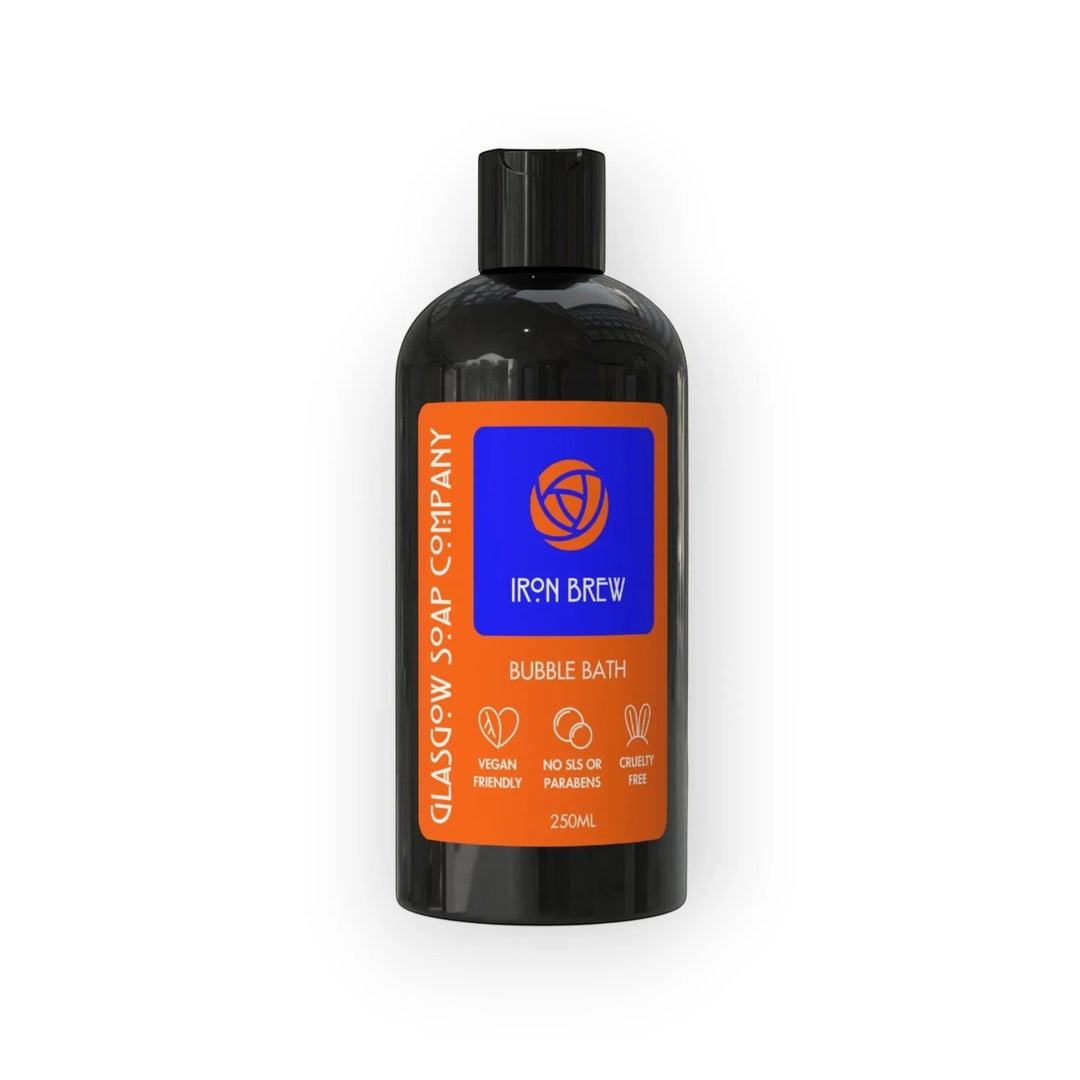 Glasgow Soap Company Ltd Iron Brew bubble bath, vegan, cruelty-free, 250ml bottle with fruity scent.