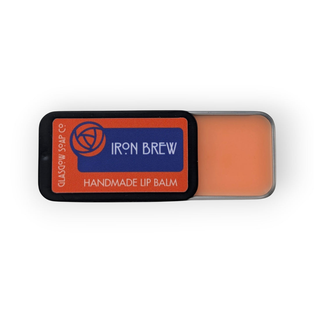 Glasgow Soap Company Ltd Iron Brew handmade lip balm in orange, made with coconut oil, shea butter and beeswax.
