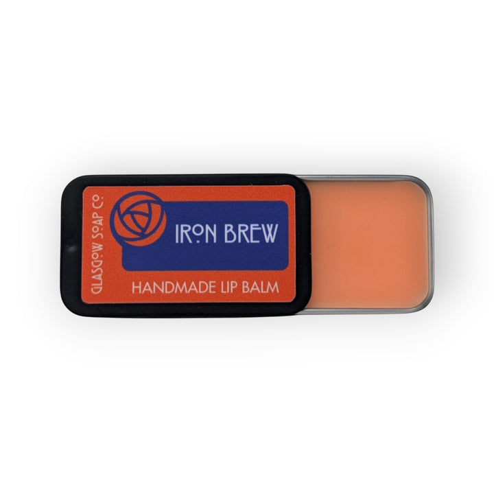 Glasgow Soap Company Ltd Iron Brew handmade lip balm in orange, made with coconut oil, shea butter and beeswax.