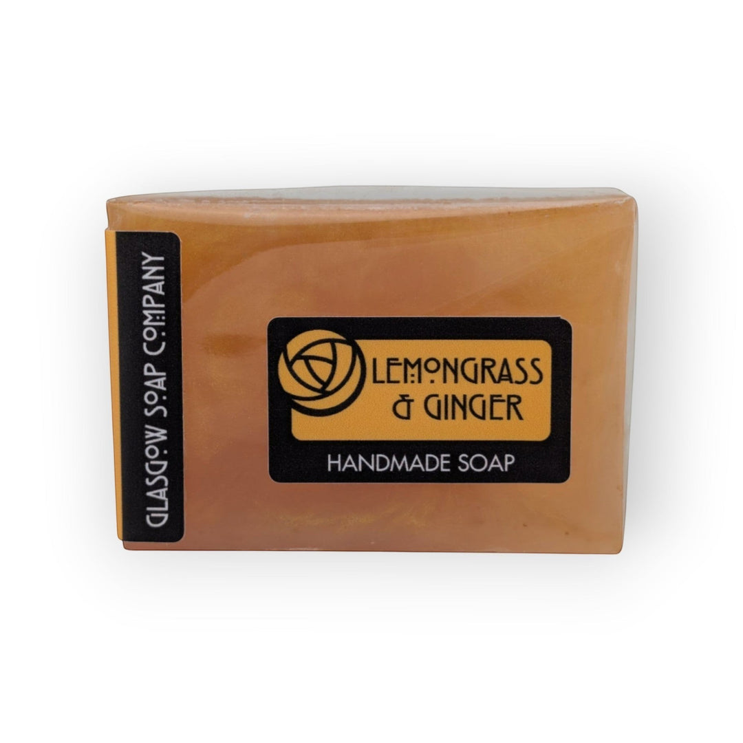 Glasgow Soap Company Ltd Lemongrass &amp; Ginger handmade soap bar, orange-gold colour, vegetable glycerine base, vegan, SLS &amp; Paraben Free.