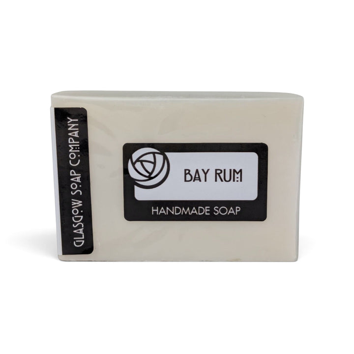 Glasgow Soap Company Ltd Bay Rum vegan handmade soap bar in biodegradable packaging with a spicy woody fragrance.