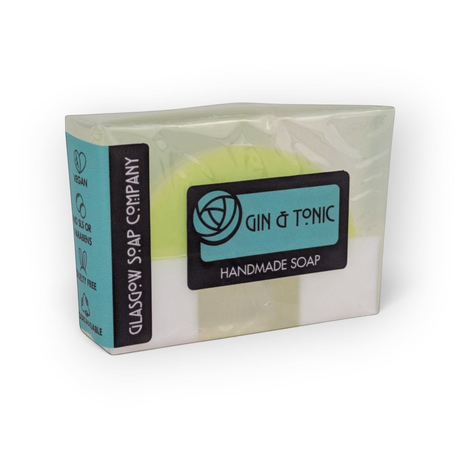 Glasgow Soap Company Ltd Gin & Tonic handmade soap bar in lime green with botanical fragrance, vegan and cruelty-free
