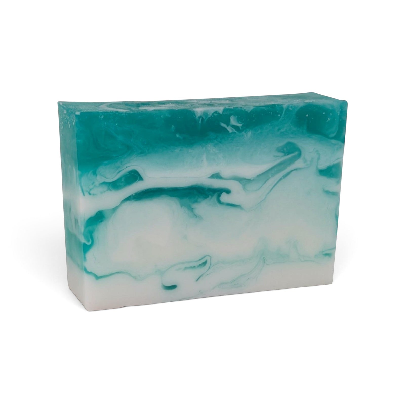 Glasgow Soap Company Ltd Meditation soap bar with a teal and white marbled vegetable glycerine design