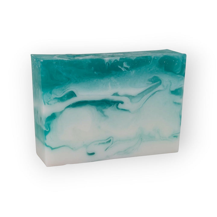 Glasgow Soap Company Ltd Meditation Soap, a marbled bar with teal and white swirls, vegan, SLS &amp; paraben free.