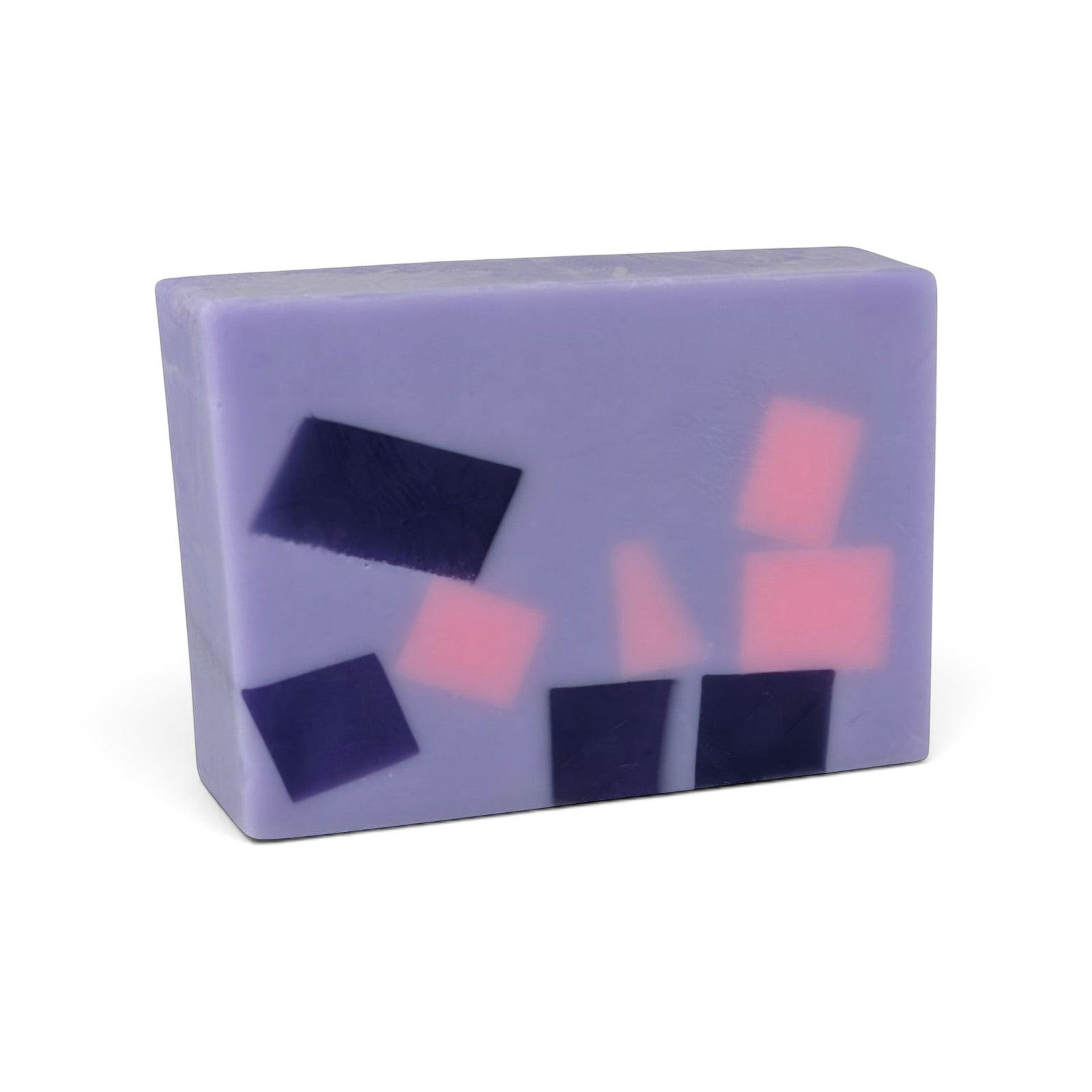 Glasgow Soap Company Ltd Parma Violet soap bar with purple base and embedded pink and dark purple geometric shapes