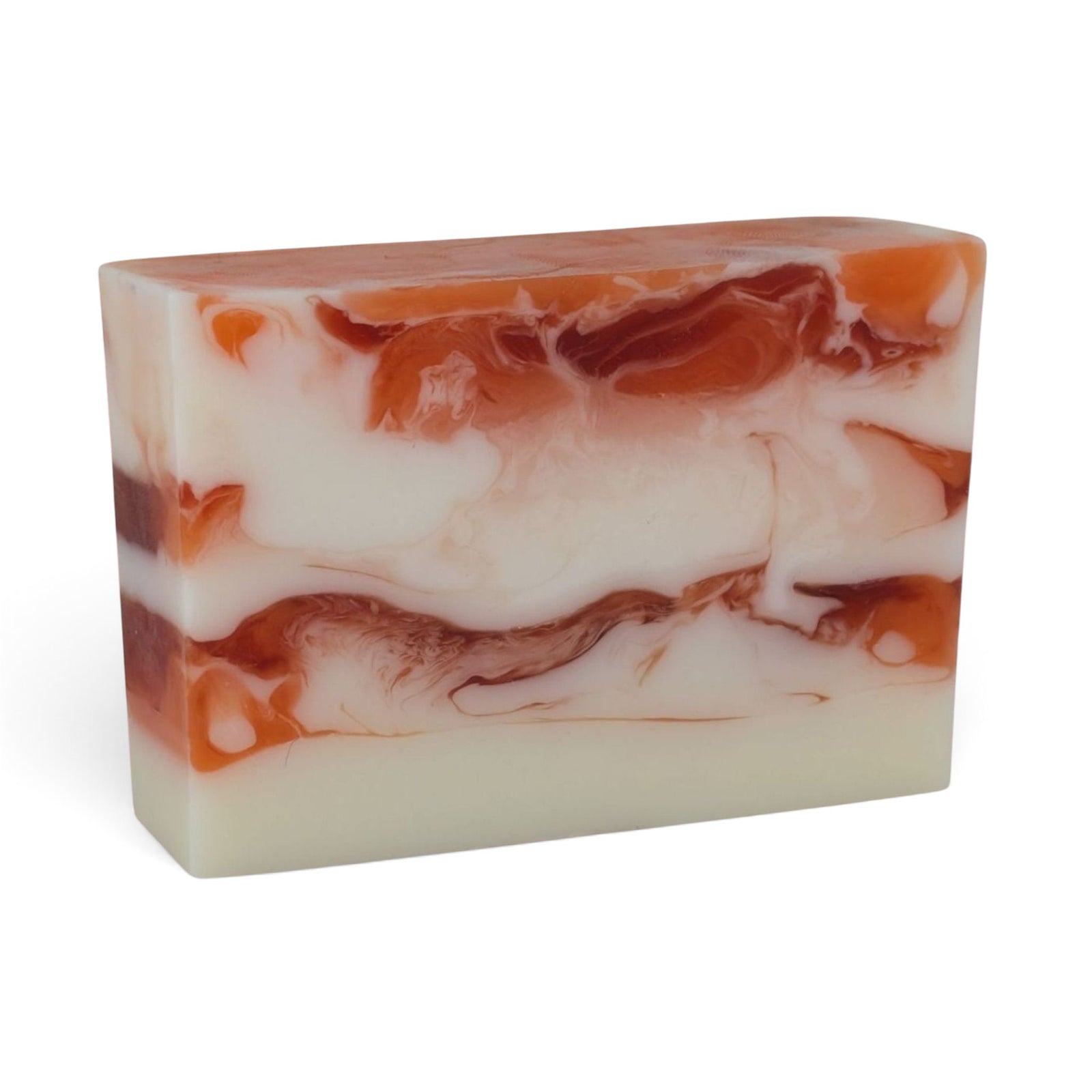 Glasgow Soap Company Ltd pumpkin spice soap bar with a creamy white and orange marbled vegetable glycerine design