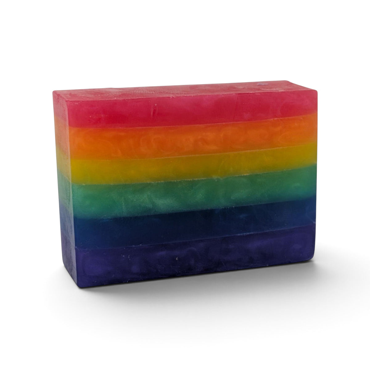 Glasgow Soap Company Ltd rainbow layered vegetable glycerine soap bar with a sweet bubblegum scent.