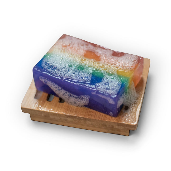 Glasgow Soap Company Ltd Gay Bar Soap, a rainbow-coloured vegetable glycerine bar with fruity bubblegum fragrance.