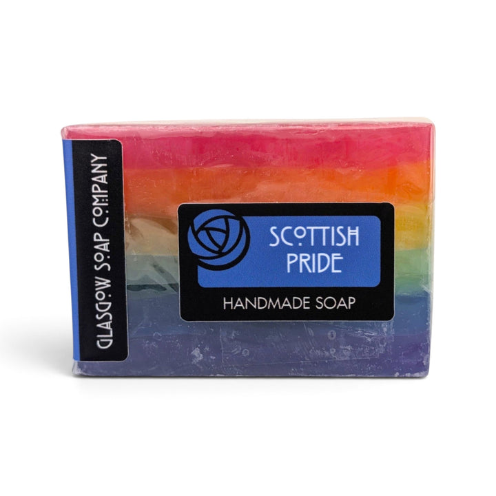 Glasgow Soap Company Ltd Scottish Pride rainbow layered vegetable glycerine soap bar with bubblegum fragrance