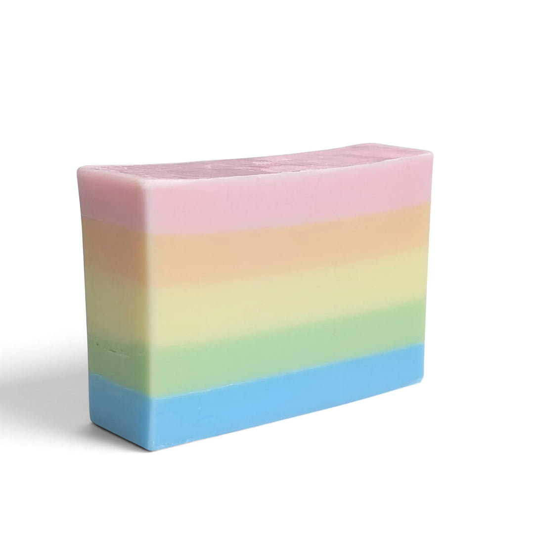 Glasgow Soap Company Ltd Rainbow Sorbet soap bar with pastel layered colours and a creamy vegetable glycerine base.
