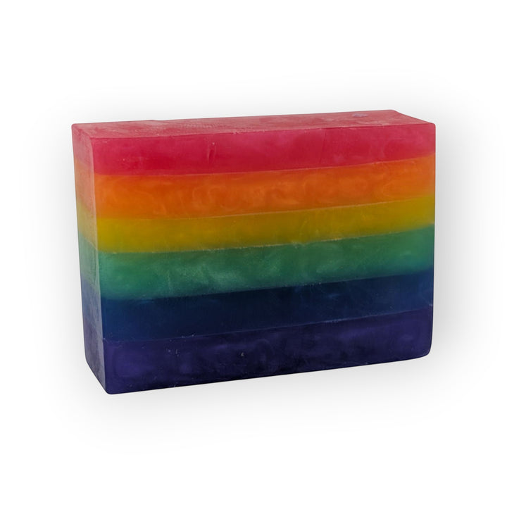 Glasgow Soap Company Ltd Scottish Pride rainbow bar soap with bubblegum aroma, vegan, SLS and paraben free.