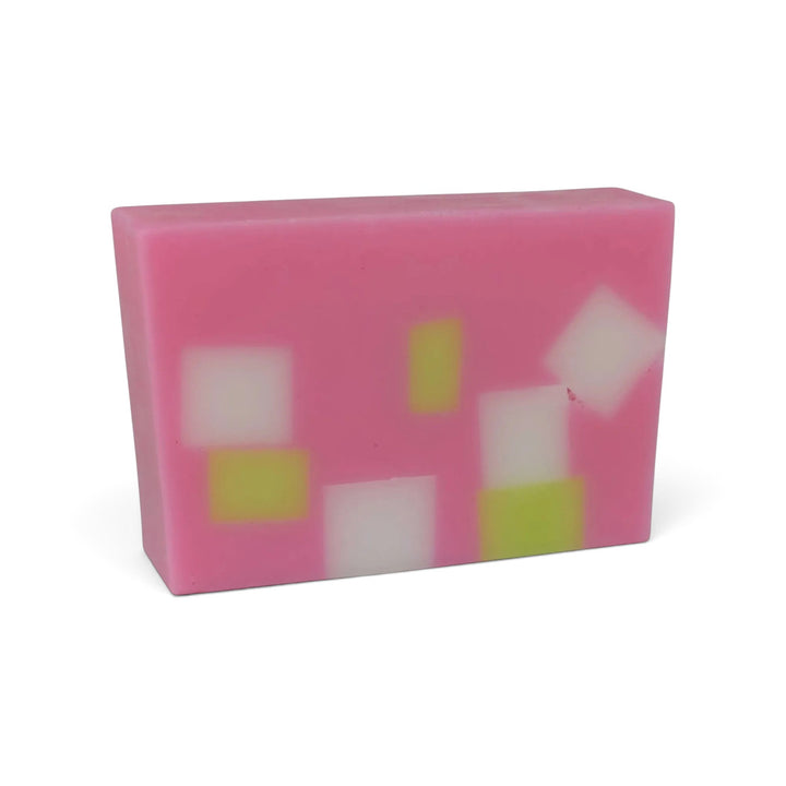 Glasgow Soap Company Ltd Scottish Rose soap bar in pink with white and green geometric square accents