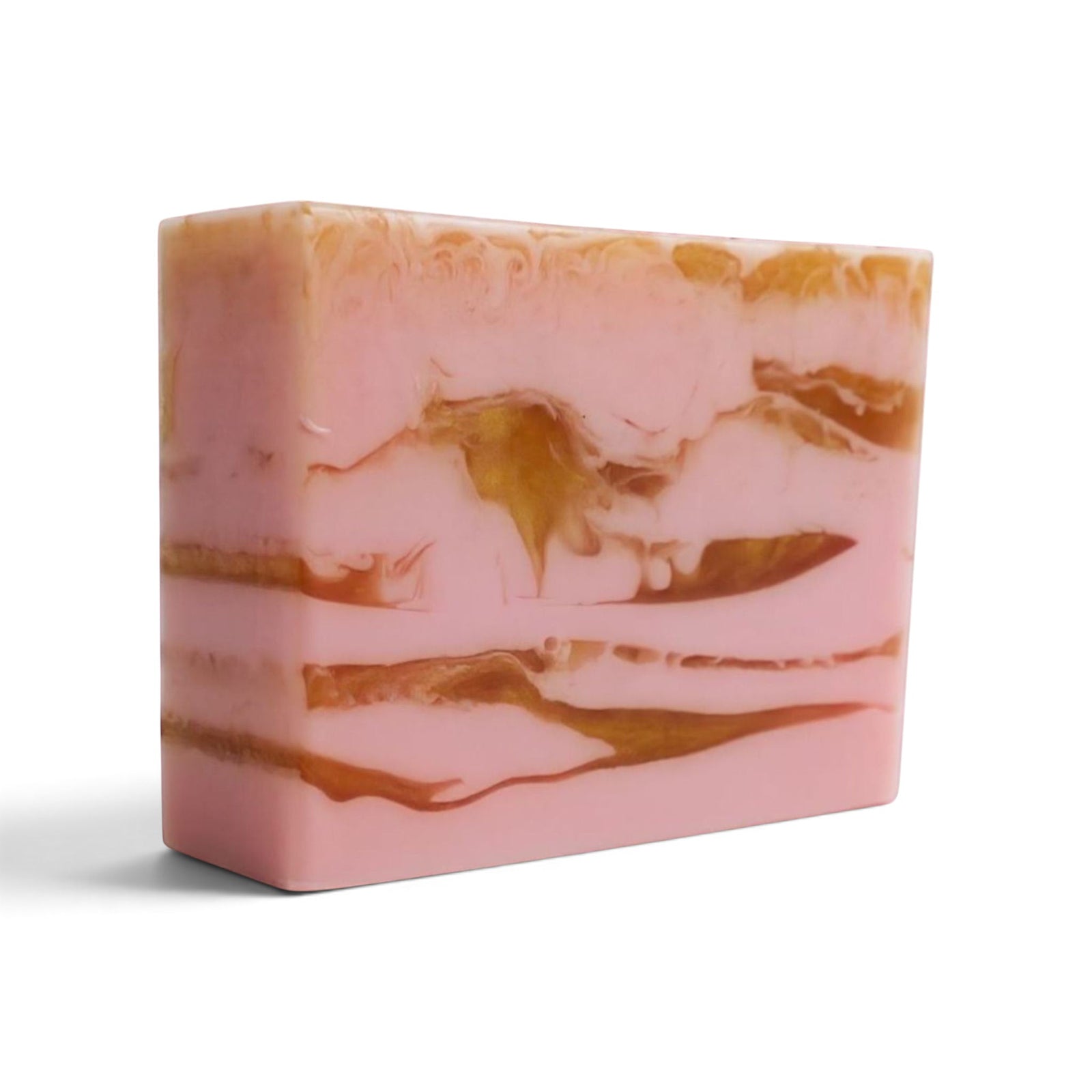 Glasgow Soap Company Ltd Toasted Marshmallow soap bar with pink and golden brown marbled vegetable glycerine