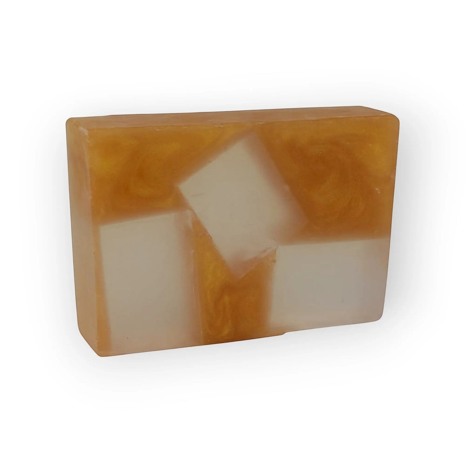 Glasgow Soap Company Ltd whisky handmade soap with embedded white cubes, golden swirls, and a smoky essence.