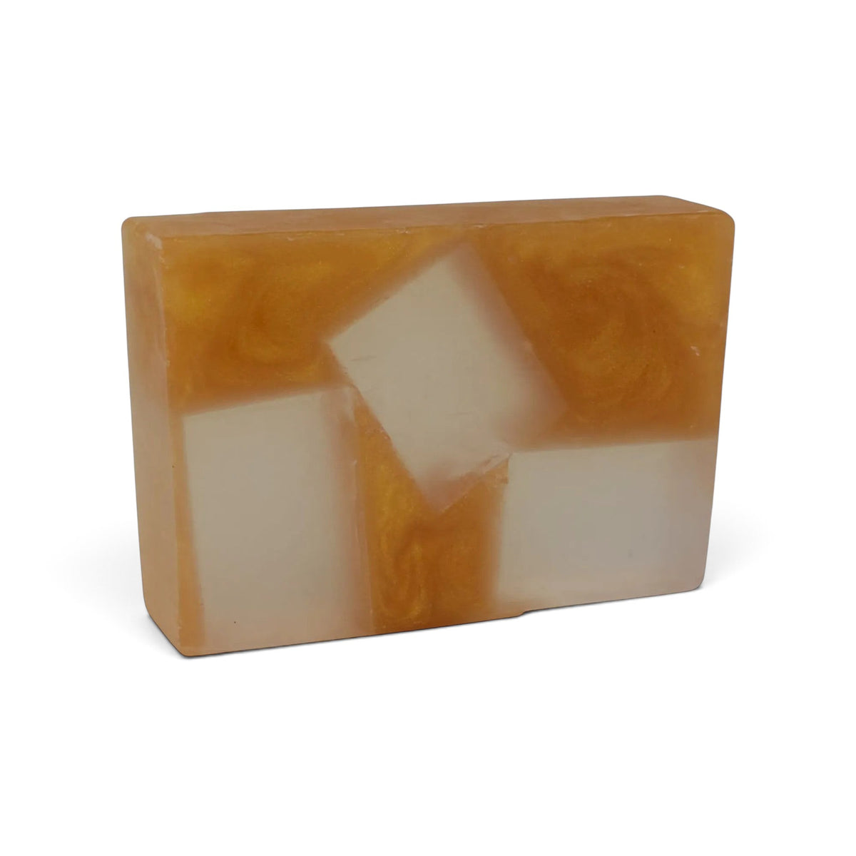 Glasgow Soap Company Ltd whisky soap bar with amber swirls and white geometric inserts in a vegetable glycerine base