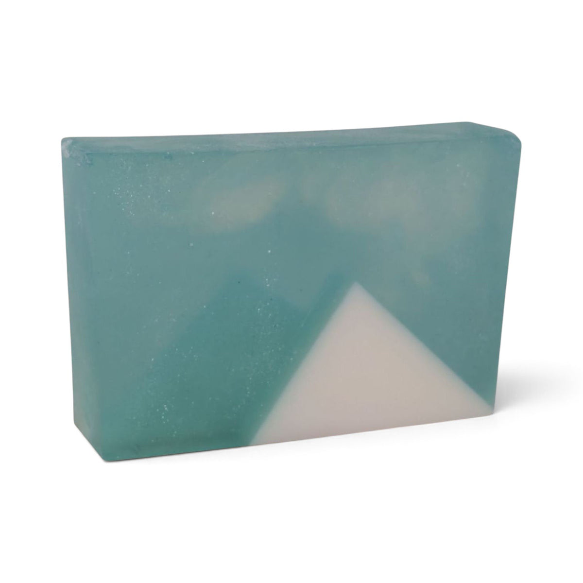 Glasgow Soap Company Ltd Winter Wonderland handmade soap bar with blue and white mountain design and glitter finish.