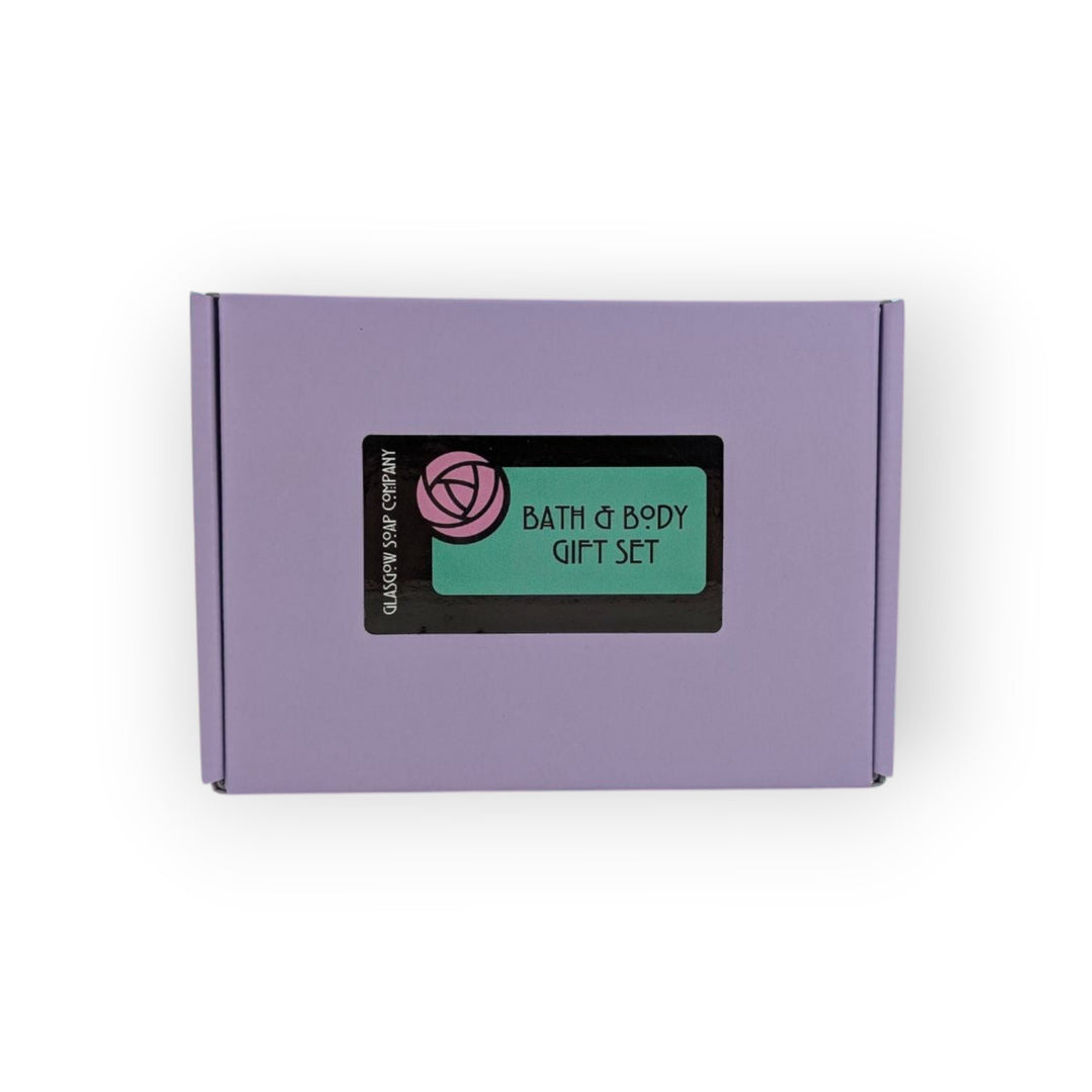Glasgow Soap Company Ltd limited edition medium mystery box with bath &amp; body gift set label.