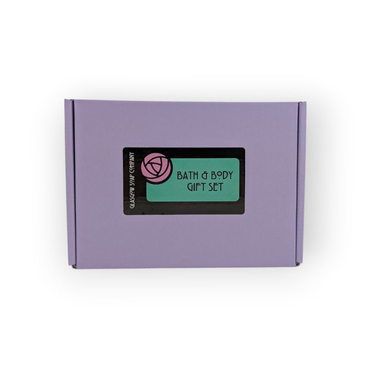 Glasgow Soap Company Ltd limited edition medium mystery box with bath &amp; body gift set label.