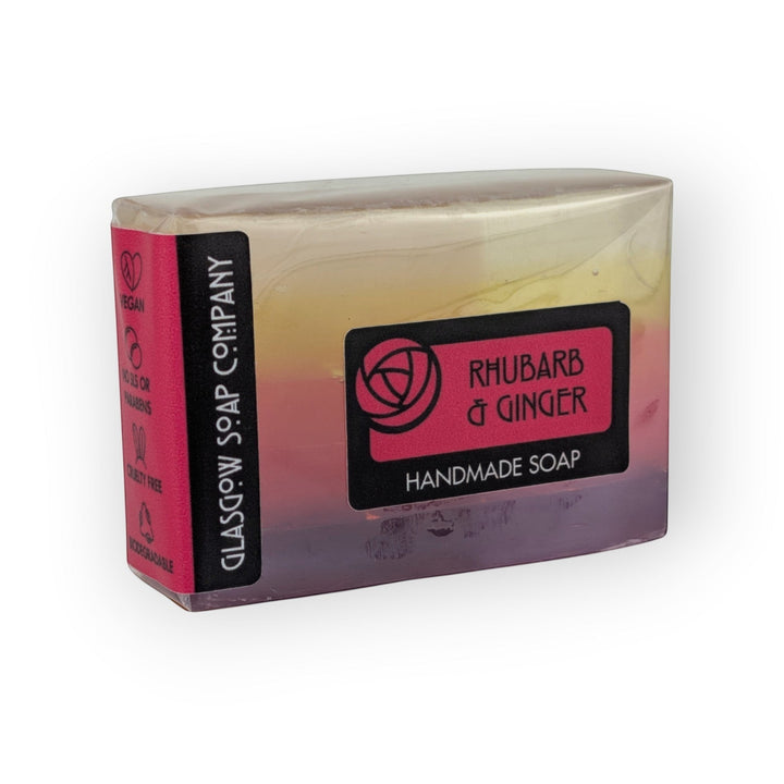 Glasgow Soap Company Ltd rhubarb and ginger handmade soap slice, vegan, SLS and paraben free, vegetable glycerine.