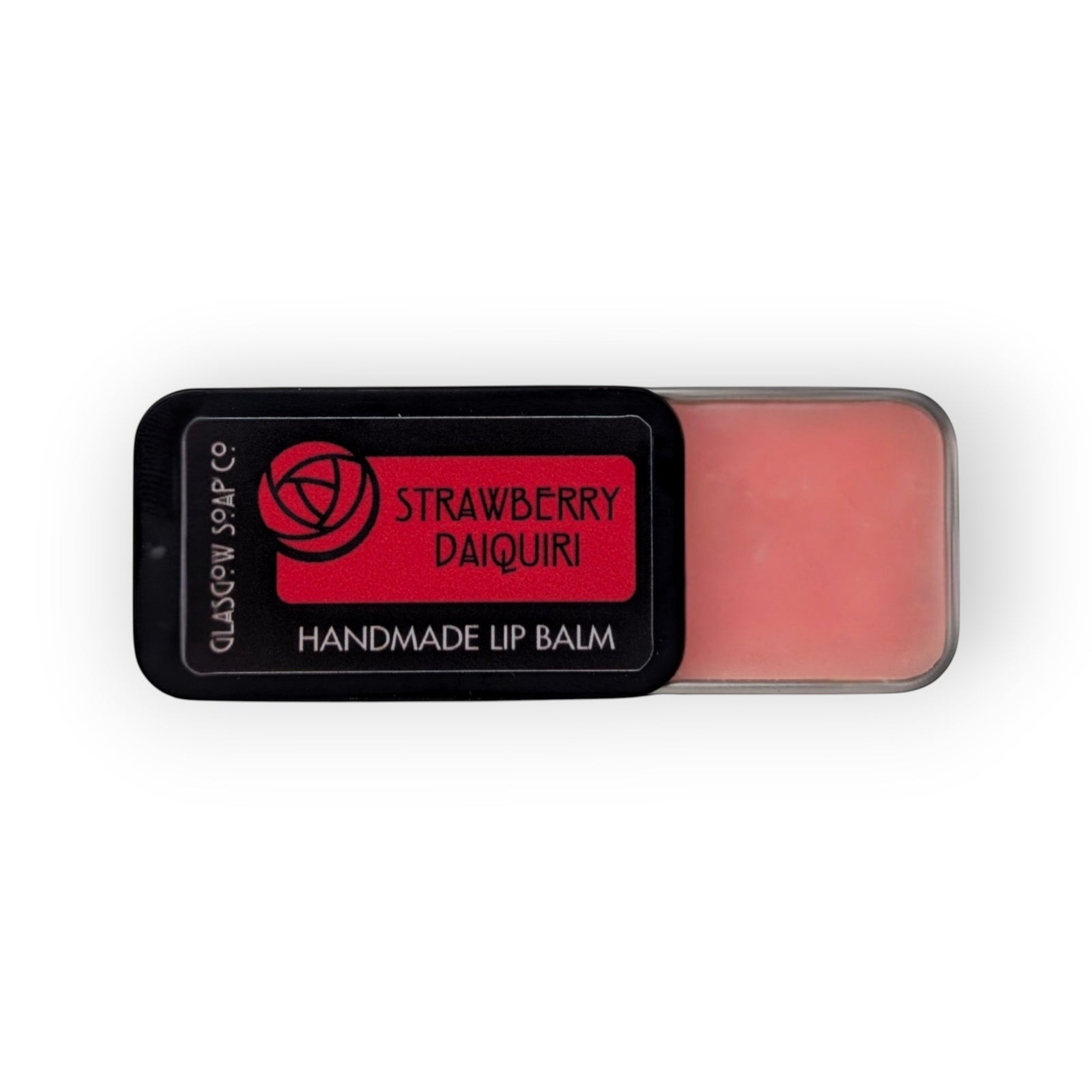Glasgow Soap Company Ltd Strawberry Daiquiri handmade lip balm with strawberry and lime flavour, made with coconut oil, shea butter and beeswax.