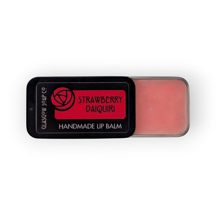 Glasgow Soap Company Ltd Strawberry Daiquiri handmade lip balm with strawberry and lime flavour, made with coconut oil, shea butter and beeswax.