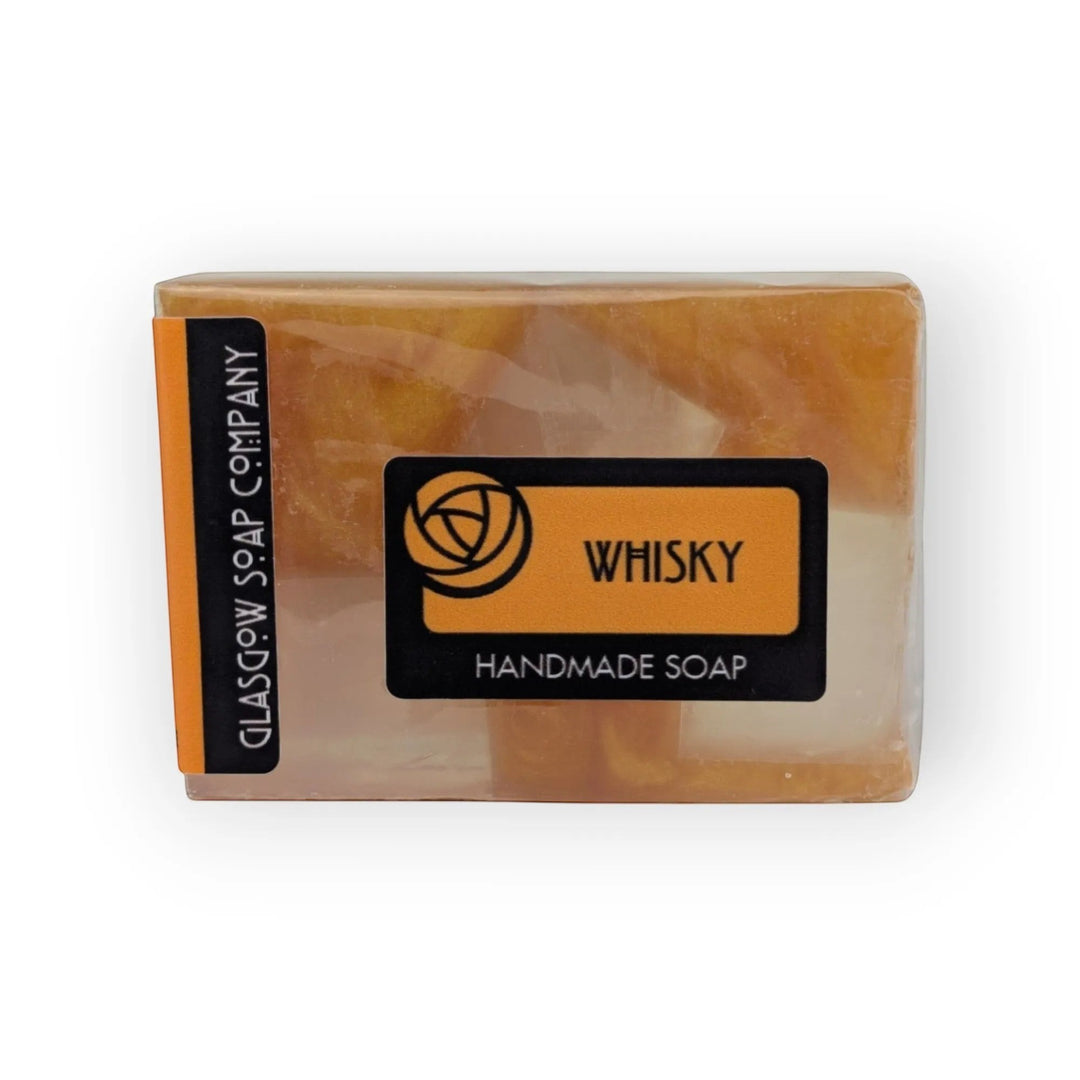 Glasgow Soap Company Ltd whisky handmade soap bar with orange and white swirls, infused with whisky essence.