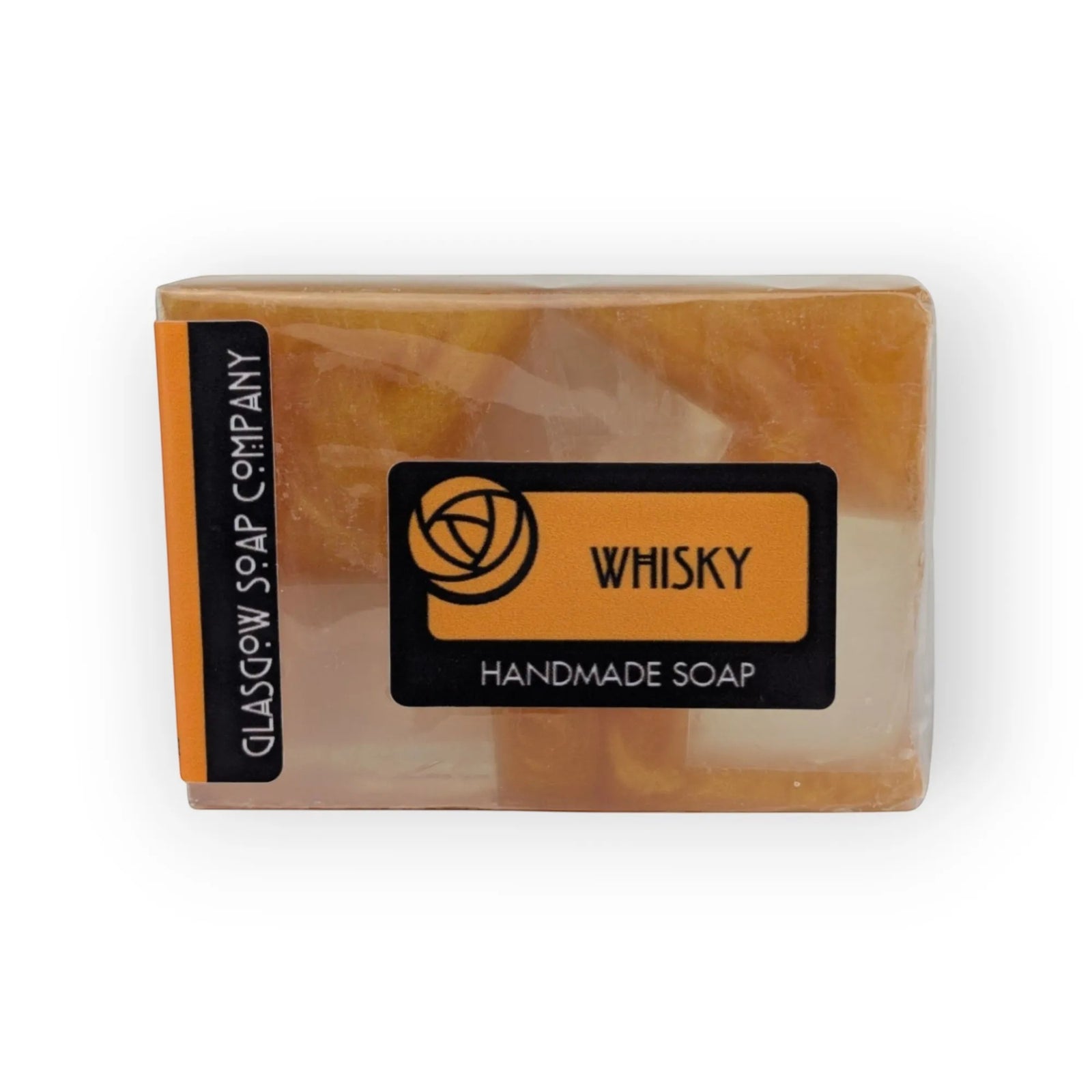Glasgow Soap Company Ltd whisky handmade soap bar with amber swirls, vegan and cruelty-free.