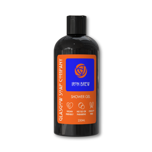 irn bru vegan shower gel in a recyclable bottle