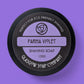 Shaving soap container with 'Parma Violet' branding on a purple background