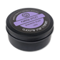Black jar of Parma Violet shaving soap from Glasgow Soap Company on a white background