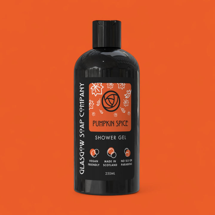 pumpkin spice vegan shower gel in recyclable bottle
