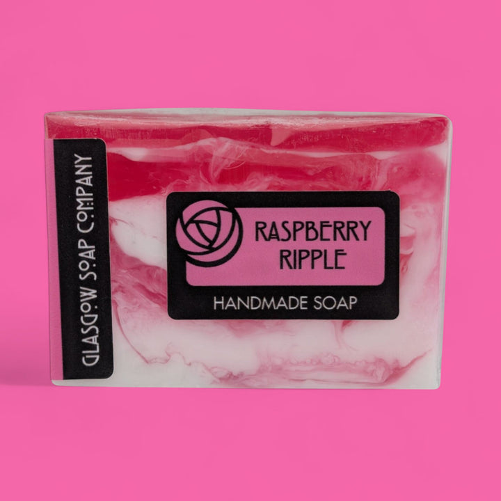 raspberry ripple handmade vegan soap from glasgow soap company