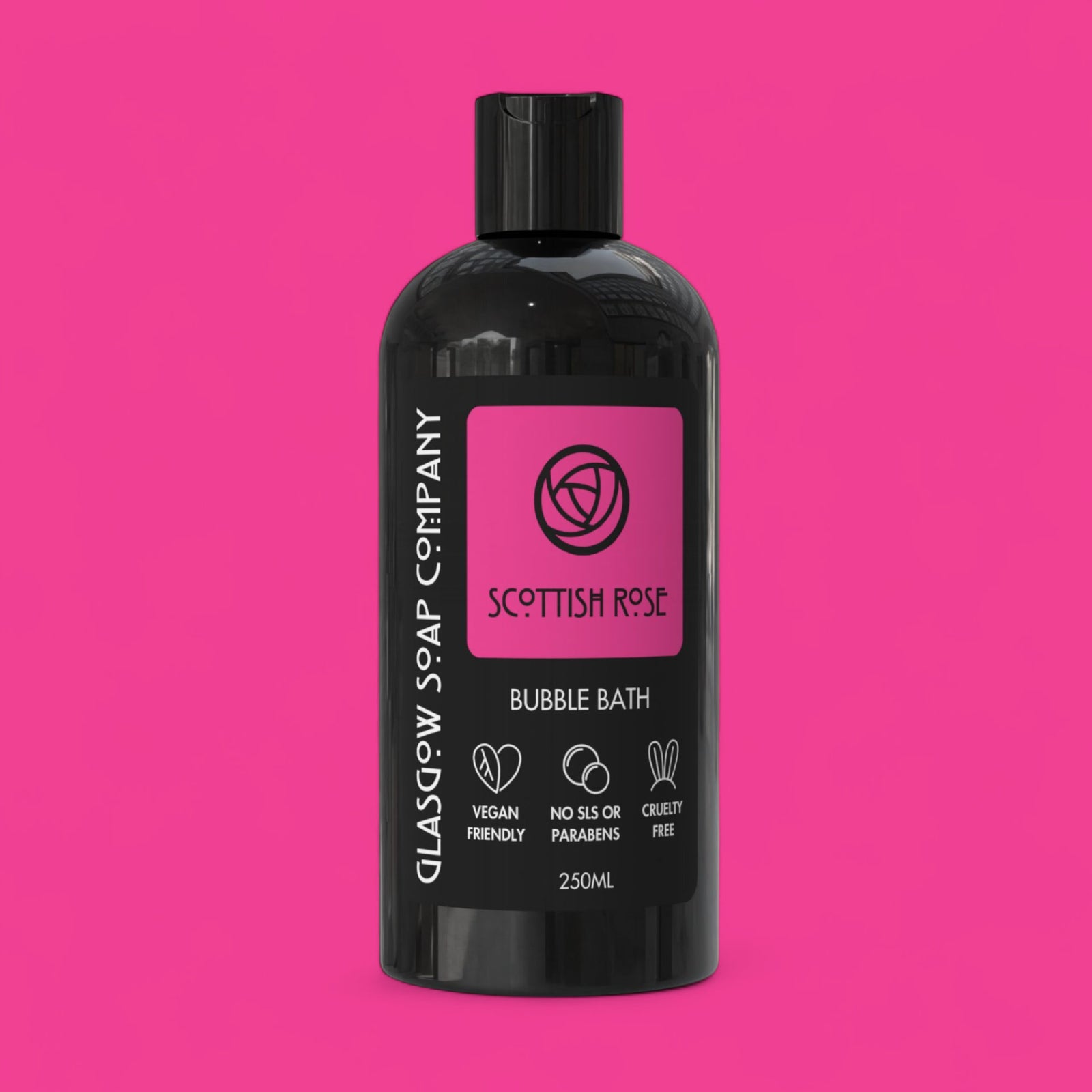 scottish rose vegan bubble bath in recylable bottle from glasgow soap company