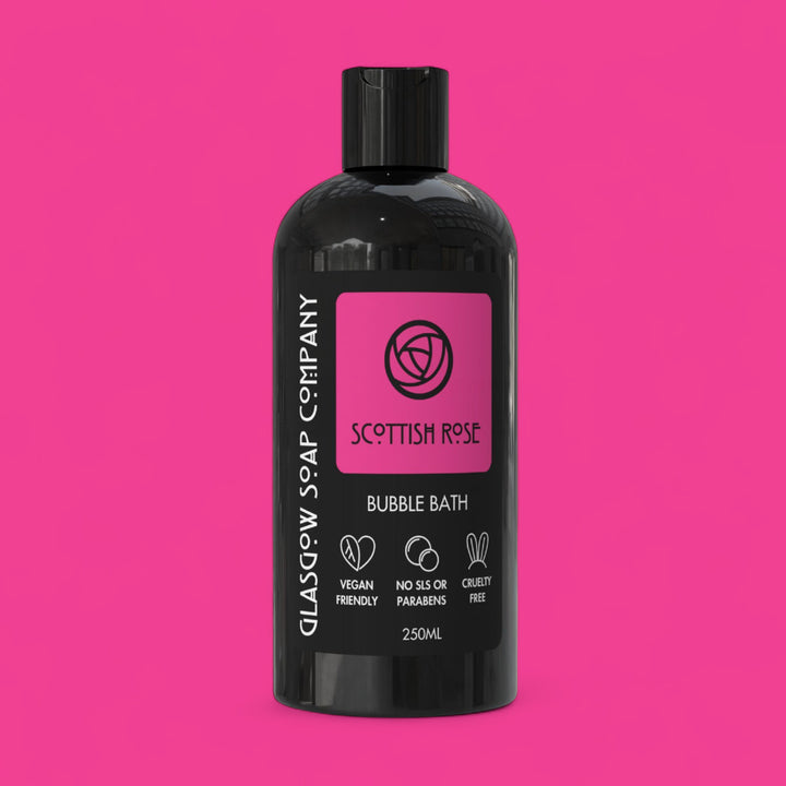 scottish rose vegan bubble bath in recylable bottle from glasgow soap company
