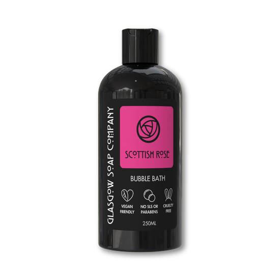 scottish rose vegan bubble bath in recylable bottle