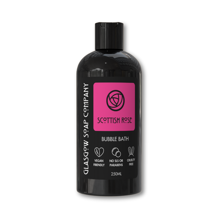 scottish rose vegan bubble bath in recylable bottle